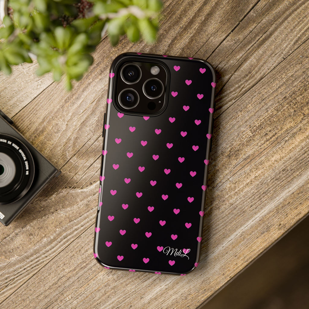 Dotted Hearts | Neon Pink and Black - Mare di Luna