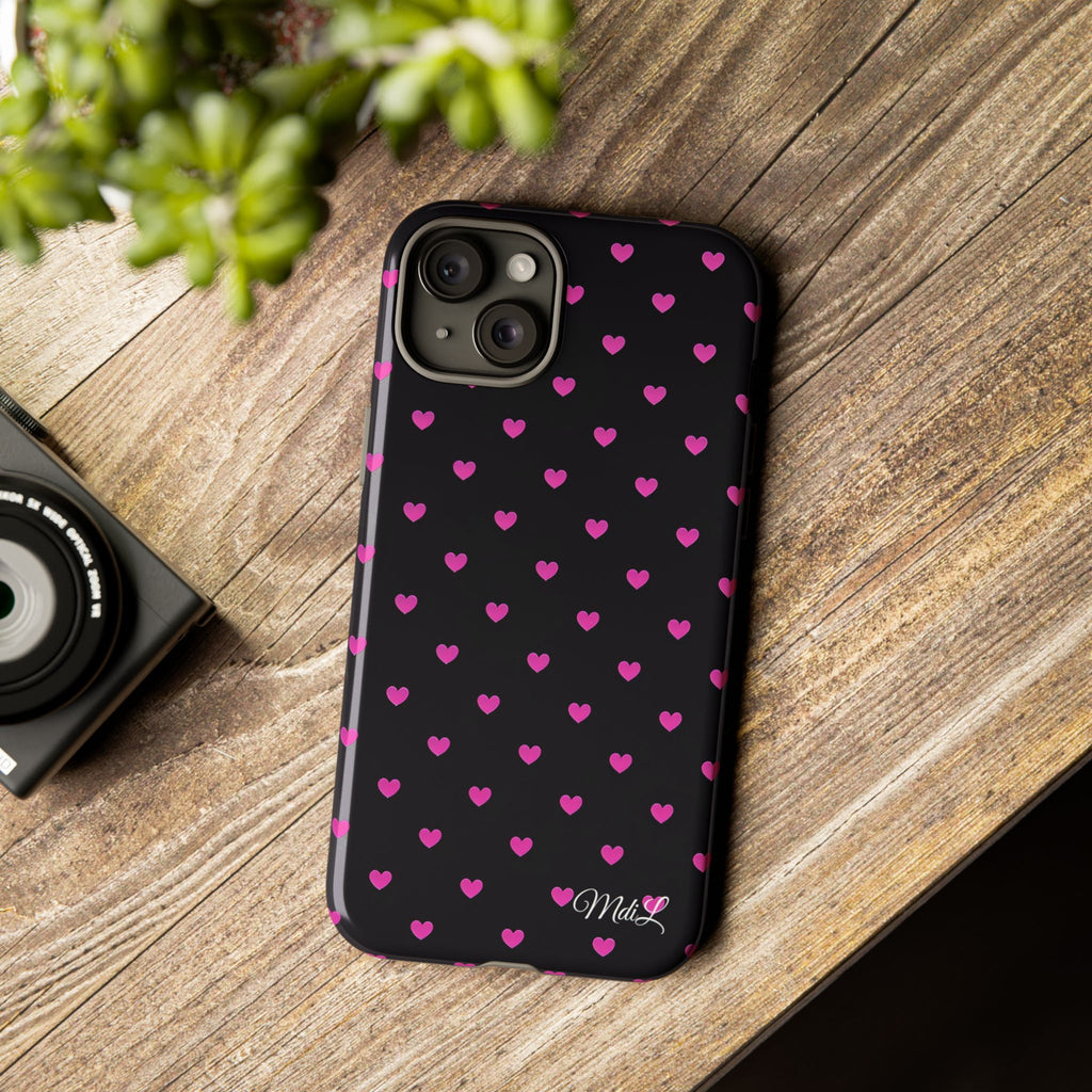 Dotted Hearts | Neon Pink and Black - Mare di Luna