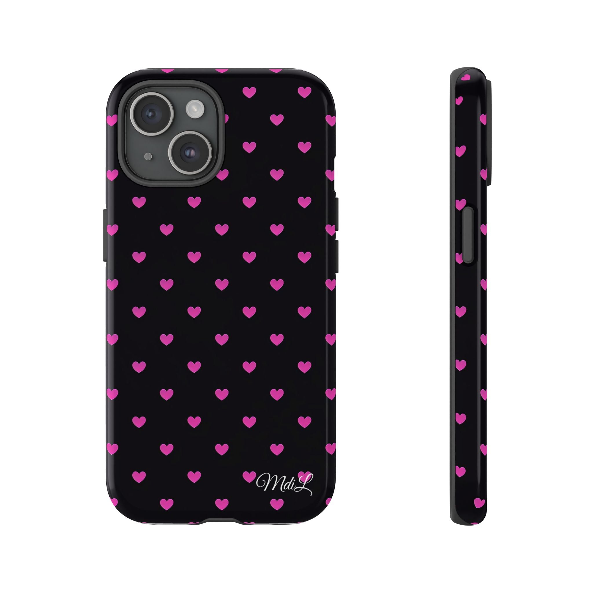Dotted Hearts | Neon Pink and Black - Mare di Luna