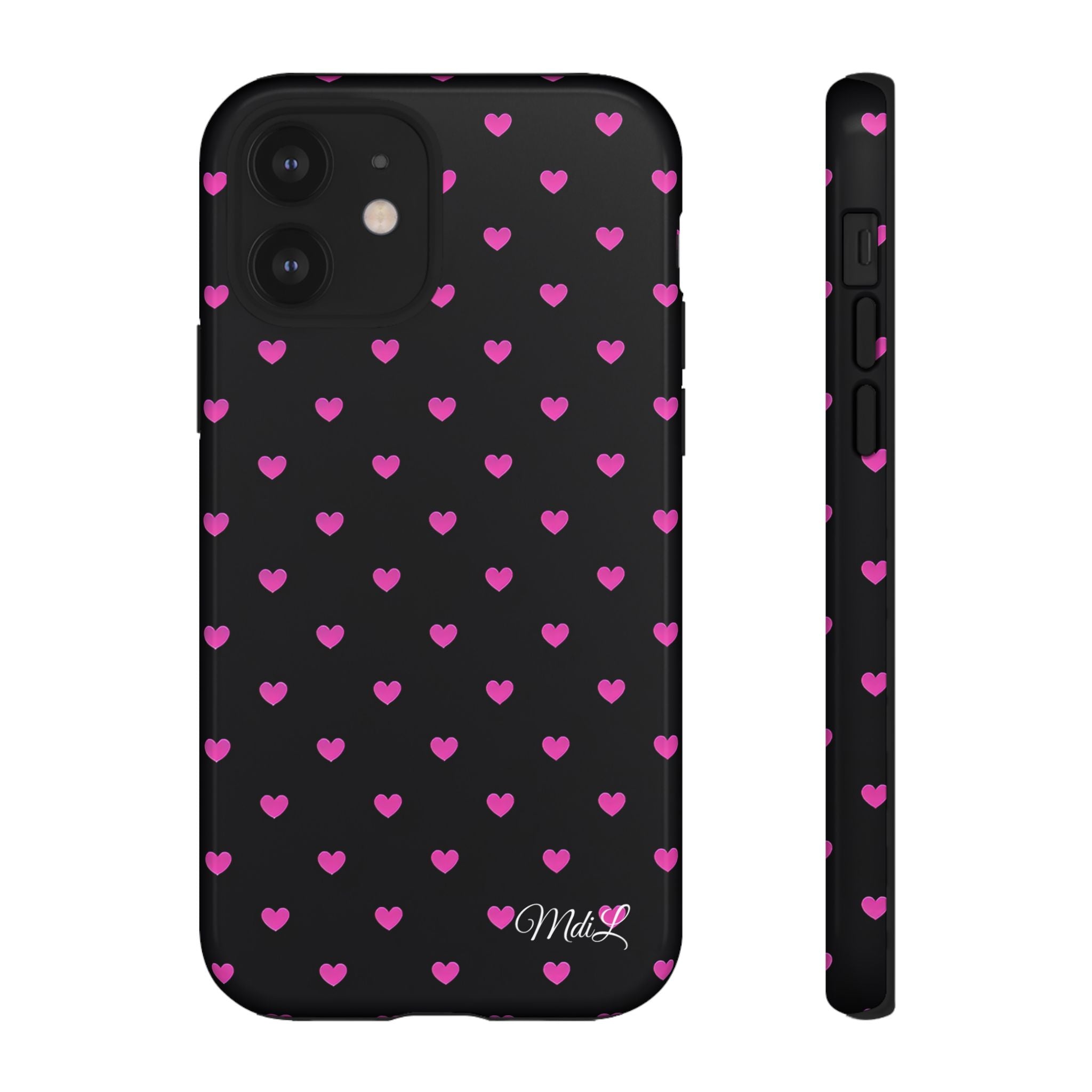 Dotted Hearts | Neon Pink and Black - Mare di Luna