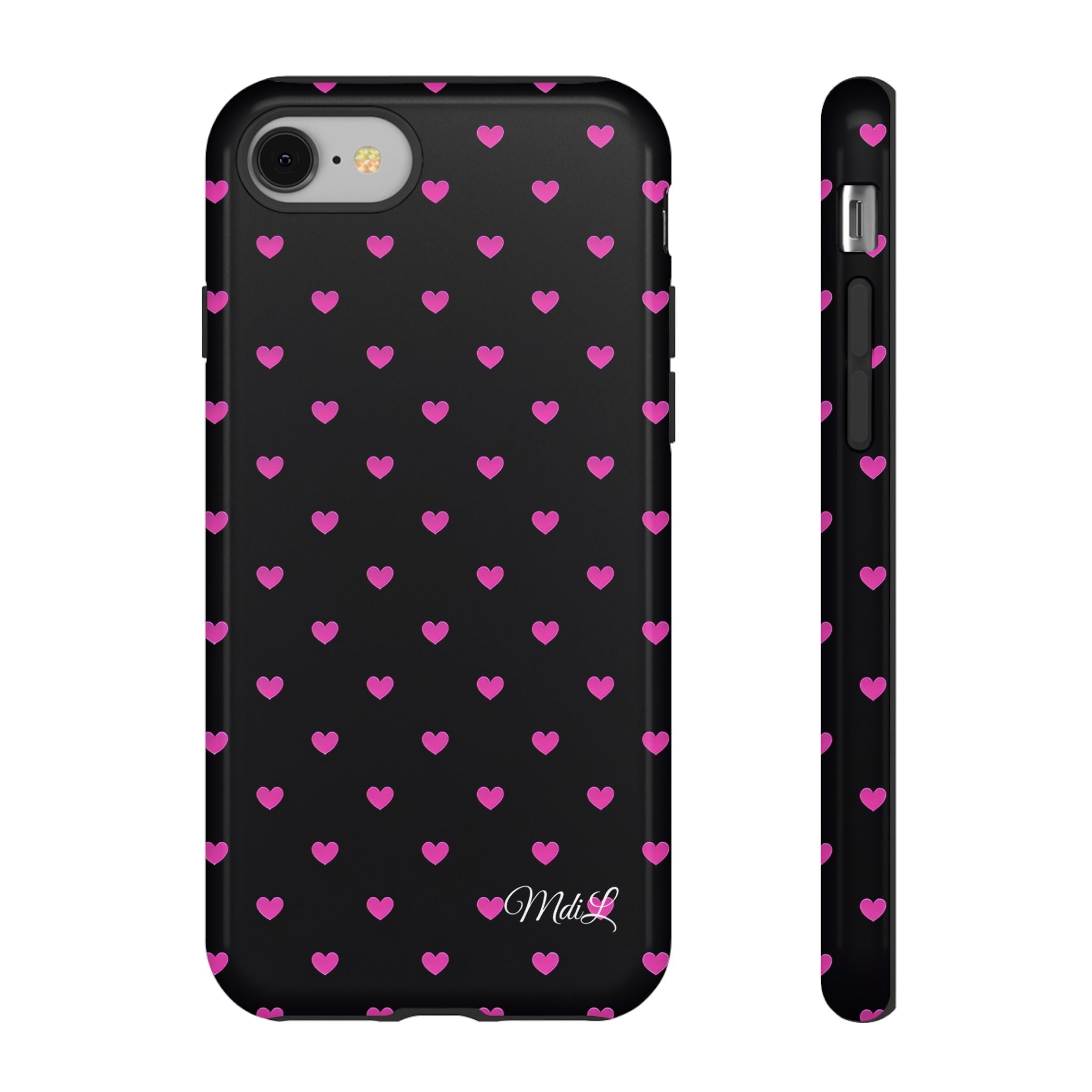Dotted Hearts | Neon Pink and Black - Mare di Luna