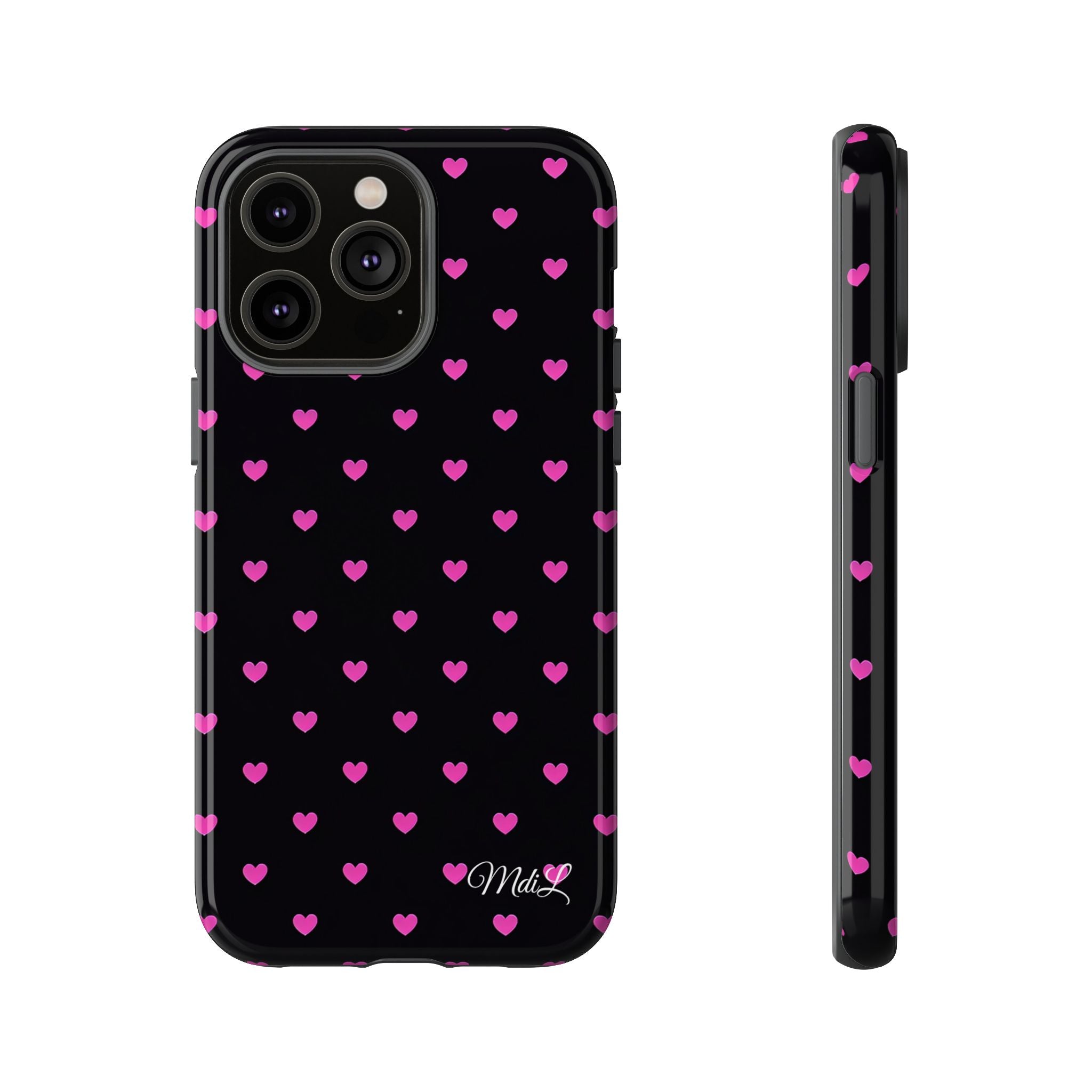 Dotted Hearts | Neon Pink and Black - Mare di Luna