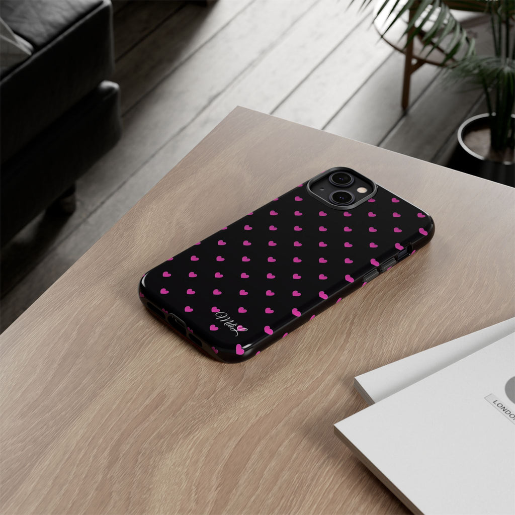 Dotted Hearts | Neon Pink and Black - Mare di Luna