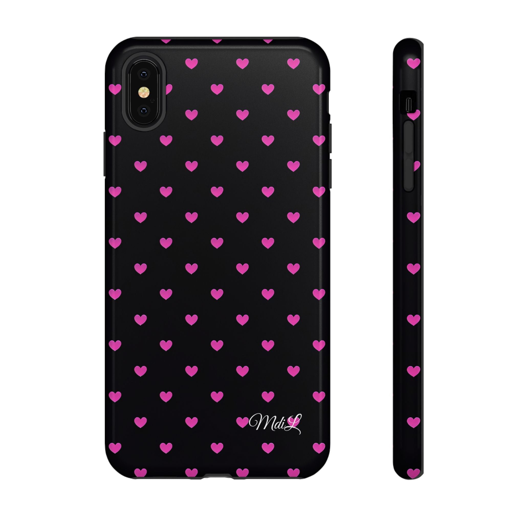 Dotted Hearts | Neon Pink and Black - Mare di Luna