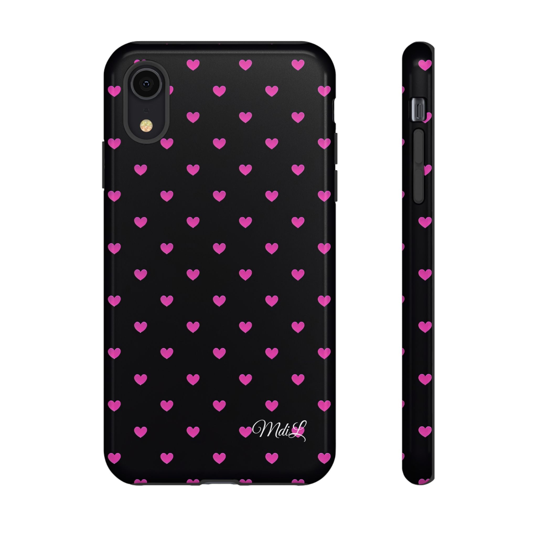 Dotted Hearts | Neon Pink and Black - Mare di Luna